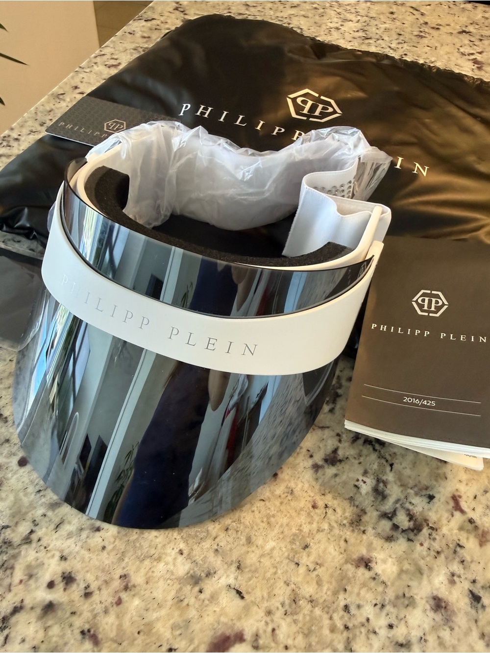 Philipp Plein Silver Mirrored Visor with White Band